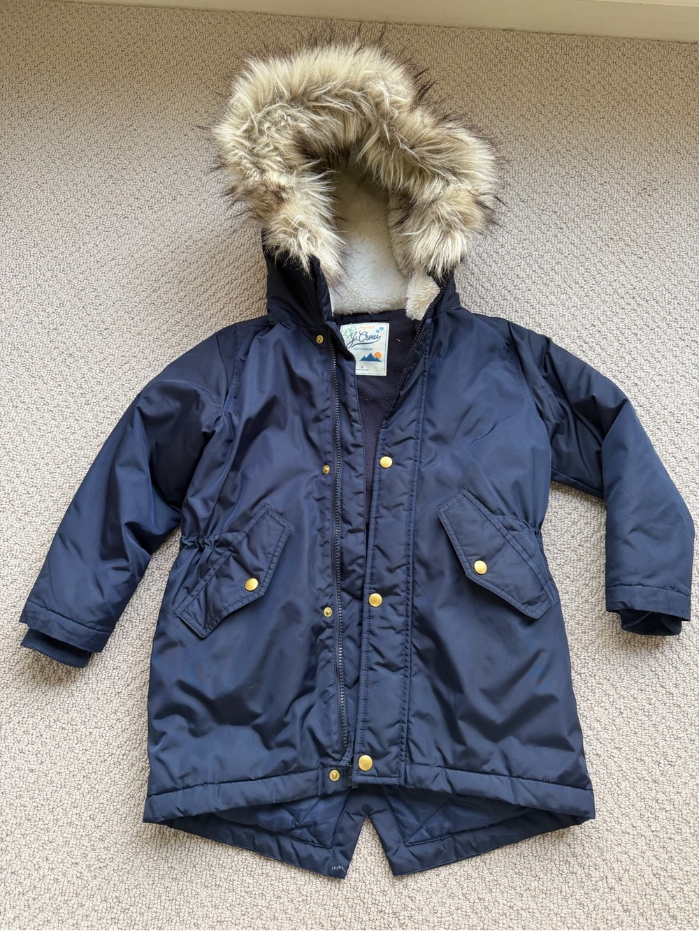 J Crew Kids Navy Faux-Fur Trim Winter Parka Jacket